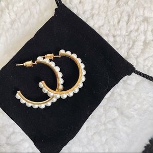 HANDMADE VICTORIAN PEARL GOLD HALF HOOPS